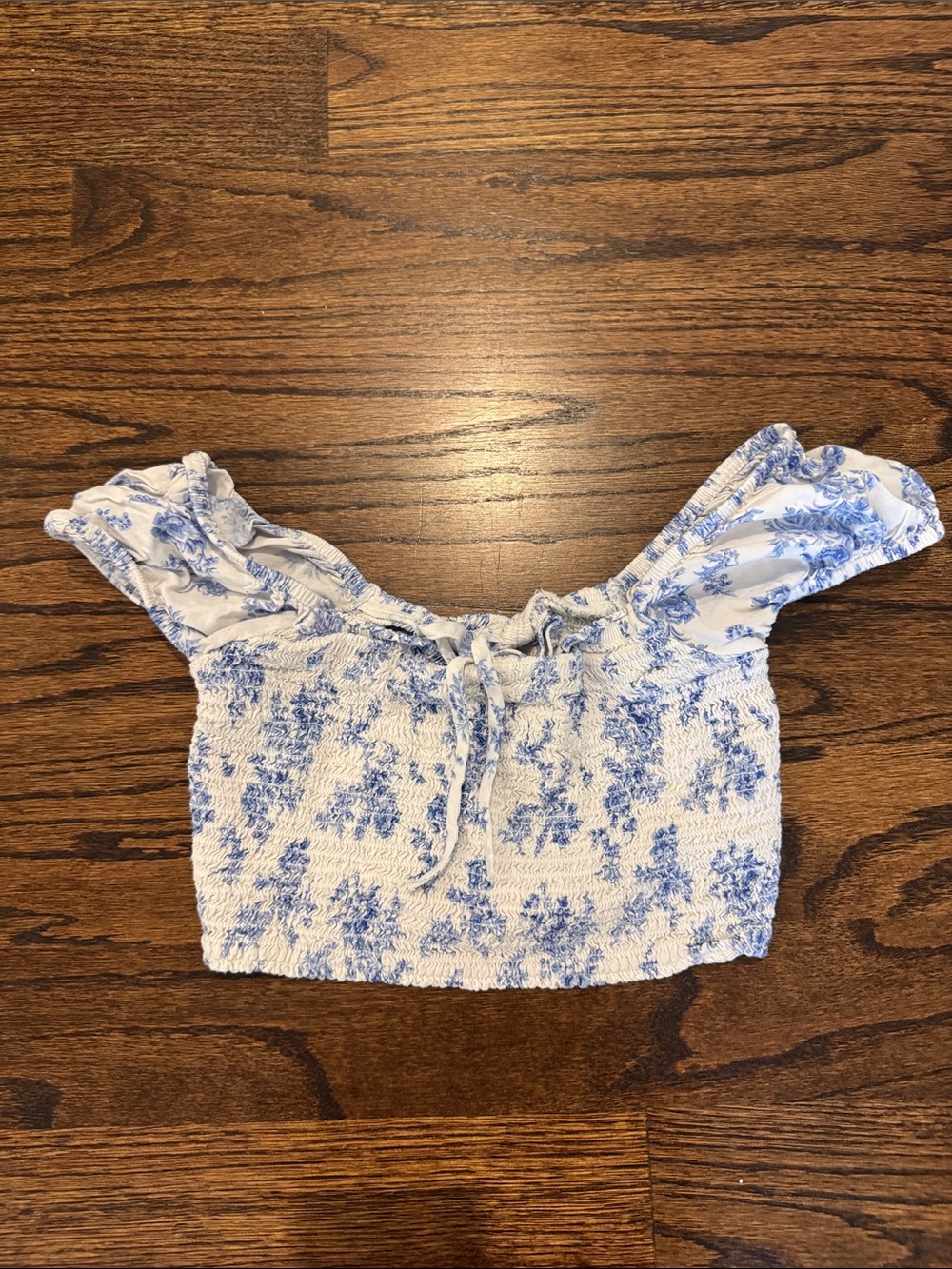 Nordstrom bp White and Blue Floral Smocked Off-Shoulder Crop Top
